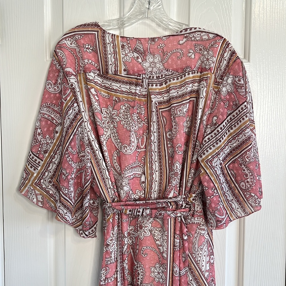 Marée Pour Toi pink flowy wrap maxi dress XXL Swiss dot scarf print - Picture 9 of 15